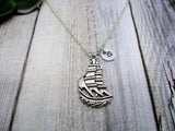 Ship Necklace  Personalized Initial Gifts For Her  / Him Sail Boat Jewelry Trending Necklace Ocean Lovers Gift Nautical Necklace