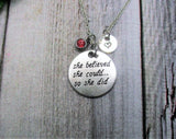 She Believed She Could So She Did  Necklace Inspiration Necklace W/ Birthstone Hand Stamped Initial  Jewelry Birthday Gifts For Her