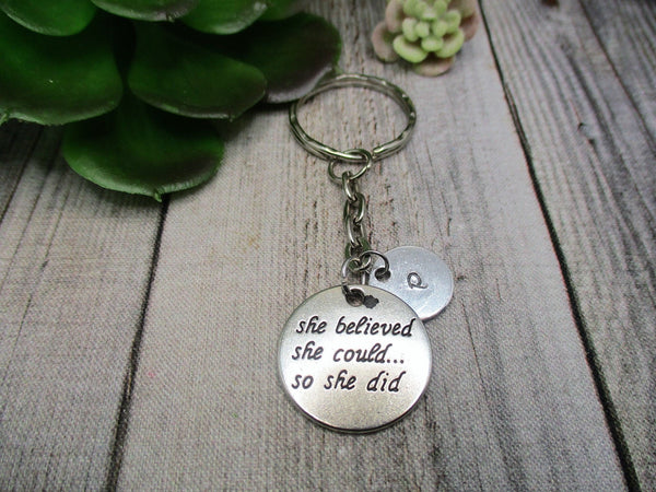 She Believed She Could So She Did Keychain  Personalized Handstamped   Gift Custom Gifts For Her Birthday Gift
