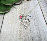 Geometric Diamond Necklace Geometric Diamond Jewelry W/ Birthstone Initial  Birthday Gifts For Her