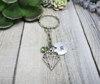 Geometric Gem Keychain Initial  Personalized Gifts Birthstone Geometric Diamond Keychain Gifts For Her
