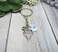 Geometric Gem Keychain Initial  Personalized Gifts Birthstone Geometric Diamond Keychain Gifts For Her