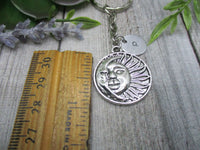 Sun and Moon Keychain Personalized Handstamped Initial Keychain Celestial Keychain  Gifts For Her