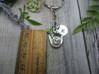 Baseball Keychain Initial Keychain  Personalized Birthstone  Catchers Mitt Keychain  Sports Gifts For Him