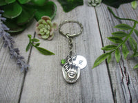 Baseball Keychain Initial Keychain  Personalized Birthstone  Catchers Mitt Keychain  Sports Gifts For Him
