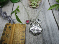 Raccoon Necklace Raccoon Jewelry W/ Birthstone Hand Stamped Initial Animal Jewelry Birthday Gifts For Her Animal Necklace Trash Panda