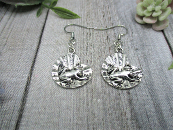 Frog Earrings Frog  Jewelry Frog on Lilly Pad Earrings  Gifts For Her Best Christmas Gift
