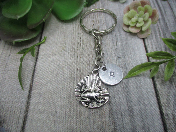 Frog Keychain Personalized Gifts  Initial Keychain  Gifts For Her  Lilly Pad Keychain Frog Gifts