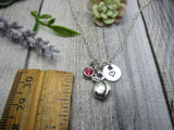 Peach Necklace Fruit Necklace Peach Jewelry  W/ Birthstone Initial Personalized Gifts For Her Fruit Jewelry