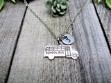 School Bus Necklace Personalized School Bus Jewelry Letter Initial Necklace Gifts For Her School Bus Charm Necklace