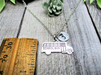 School Bus Necklace Personalized School Bus Jewelry Letter Initial Necklace Gifts For Her School Bus Charm Necklace