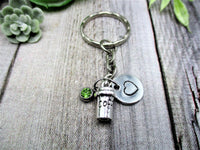 Coffee Cup Keychain Initial Coffee Keychain  Custom Birthstone Coffee Lovers Gifts For Her