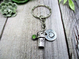 Coffee Cup Keychain Initial Coffee Keychain  Custom Birthstone Coffee Lovers Gifts For Her