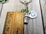 Coffee Cup Keychain Initial Coffee Keychain  Custom Birthstone Coffee Lovers Gifts For Her