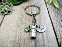 Coffee Cup Keychain Initial Coffee Keychain  Custom Birthstone Coffee Lovers Gifts For Her