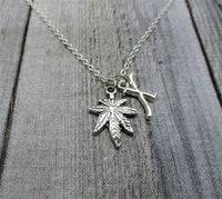 Pot Leaf Necklace, Cannabis Necklace, Letter Marijuana Jewelry, Initial Necklace, 420 Necklace, Customized Mary Jane Necklace