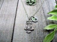 Owl Necklace  Personalized Initial  Charm Necklace Gifts For Her Animal Necklace Owl Jewelry Animal Jewelry Gifts Halloween