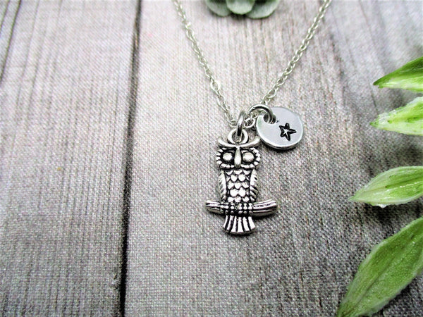 Owl Necklace  Personalized Initial  Charm Necklace Gifts For Her Animal Necklace Owl Jewelry Animal Jewelry Gifts Halloween