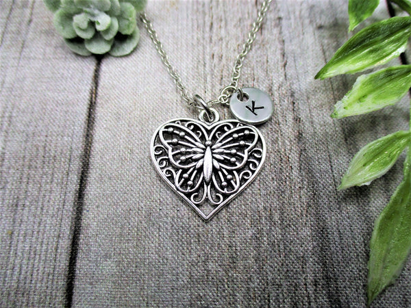 Butterfly Necklace Heart  Butterfly Charm Necklace Customized Butterfly Jewelry Letter Initial Heart Necklace Gifts For Her