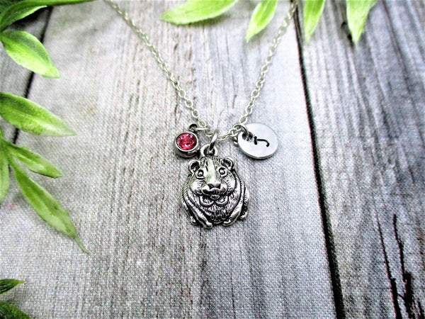 Hamster Necklace Animal Necklace Customized Letter Initial Gift for Her Hamster Jewelry Birth Month Birthstone Guinea Pig Necklace