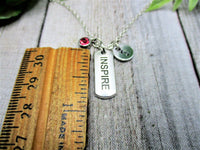 Inspire Necklace W/ Birthstone Hand Stamped Initial  Inspire Jewelry  Gifts For Her Empowering Words Necklace