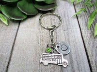 School Bus Keychain Initial Keychain  Personalized Birthstone Back To School Keychain Gifts For Her