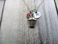 Cupcake Necklace Cupcake Charm Necklace Customized Letter Initial Cupcake Jewelry  Birthstone Bakers Gifts For Her