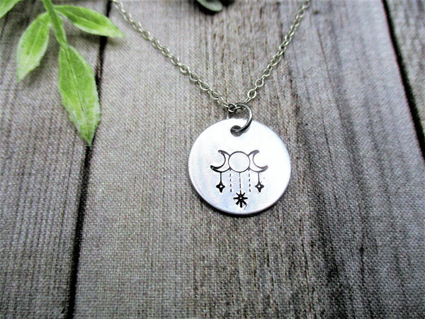 Triple Moons Necklace, Three Moons Necklace  Witches Gift, Spiritual Jewelry, Moon Jewelry, Triple Goddess Necklace