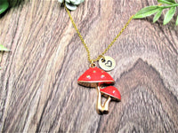 Gold Mushrooms Necklace Personalized Letter Initial Fly Argaric Mushroom Jewelry Kawaii Mushroom Gifts For Her