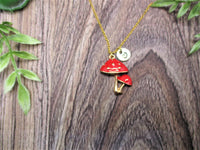 Gold Mushrooms Necklace Personalized Letter Initial Fly Argaric Mushroom Jewelry Kawaii Mushroom Gifts For Her