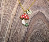 Gold Mushroom Necklace Personalized Letter Initial Fly Argaric Mushroom Jewelry Kawaii Mushroom Gifts For Her