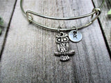 Owl Charm Bracelet Animal Charm Bracelet Initial Bracelet Gifts for Her Owl Jewelry Animal Jewelry Owl Lovers Gift