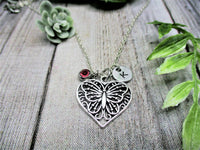 Butterfly Necklace Heart Charm Necklace Heart Jewelry W/ Birthstone Initial Necklace Birthday Gifts For Her Butterfly Lovers Gifts