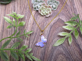 Gold Butterfly Necklace Customized Hand Stamped Letter Initial Purple and Blue  Butterfly Jewelry Butterfly Lover Gifts For Her