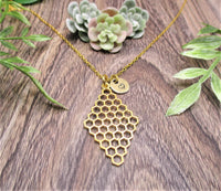 Gold Honeycomb Necklace Personalized  Letter Initial Rhombus Honeycomb Gift for Her Honeycomb  Jewelry