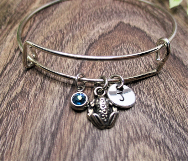 Frog Charm Bracelet  Birthstone Frog Lovers Initial  Animal Jewelry Personalized  Gift for Her Birthday Frog Bracelet