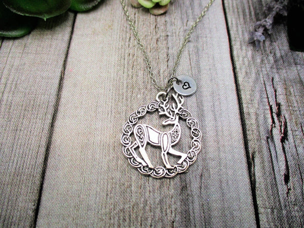 Celtic Deer Necklace Customized Celtic Knots Necklace Hand Stamped Letter Initial Gifts For Her  Celtic Knot Jewelry