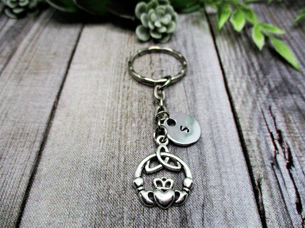 Claddagh Keychain Personalized Handstamped  Celtic Knot Keychain Gift Custom Gifts For Her