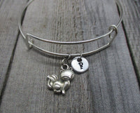Fox Charm Bracelet Hand Stamped Initial Fox Bangle Bracelet  Adjustable Kistune Jewelry Fox Jewelry