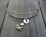 Fox Charm Bracelet Hand Stamped Initial Fox Bangle Bracelet  Adjustable Kistune Jewelry Fox Jewelry