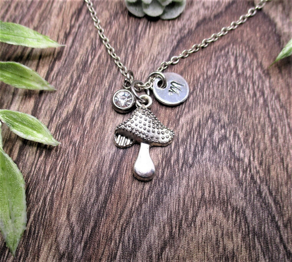 Mushrooms Necklace W/ Birthstone Personalized Gifts For Her Initial Cottagecore Necklace Mushrooms Jewelry