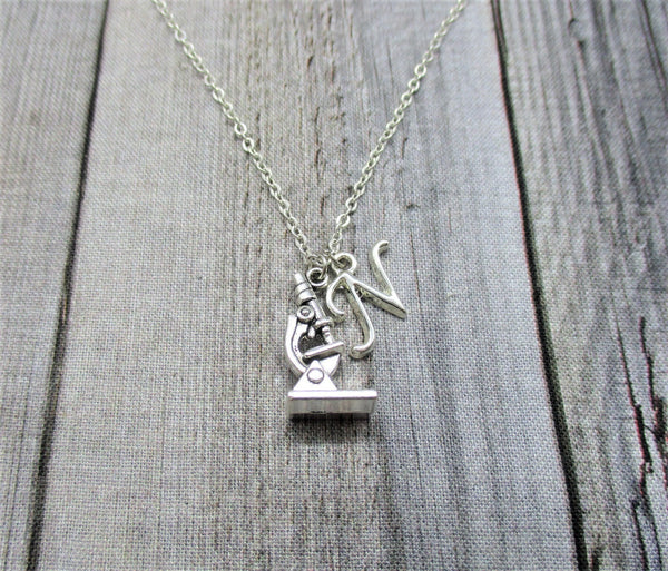 Science Necklace Microscope Necklace Initial STEM Necklace Biology Necklace Personalized Chemistry  Microscope Jewelry Science Jewelry