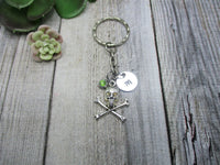 Skull And Crossbones Keychain Initial Keychain Personalized Gifts Birthstone Skull Keychain Pirate Gifts For Her / Him Pirate Keychain