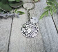 Sun and Moon Keychain Personalized Handstamped Initial Keychain Celestial Keychain  Gifts For Her