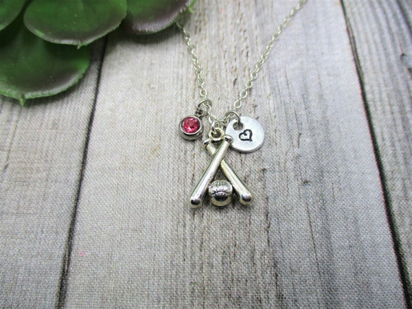 Baseball Bats Necklace Baseball Necklace Sports Necklace W/ Birthstone Hand Stamped Initial Sports Jewelry Birthday Gifts For Her