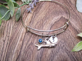 Shark Charm Bracelet W/ Birthstone Bracelet Personalized Gifts Shark Jewelry Gift for Her Birthday Gift For Ocean Lovers Bracelet