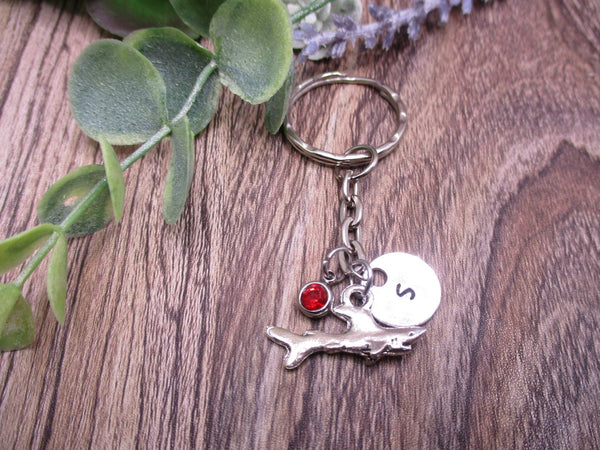 Shark Keychain Initial Keychain  Personalized Gifts Birthstone Ocean Keychain Gifts For Her / Him