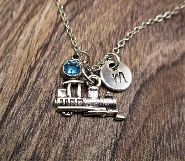 Train Necklace W/ Birthstone Jewelry Personalized Gifts Initial Train Jewelry Birthday Gifts For Her / Him