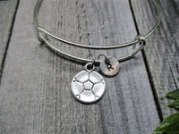 Soccer Ball Charm Bracelet Personalized Initial Bangle Sports Jewelry Gifts for Her Birthday Soccer Charm  Bracelet Team Jewerly