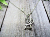 Spinning Wheel Necklace Spinning Wheel Charm Necklace Yarn Lovers Gifts For Her Spinning Wheel Jewelry